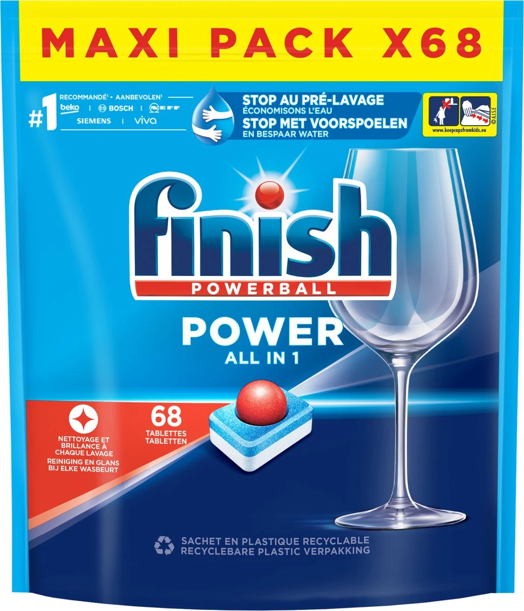 Finish Power All In One Regular Vaatwastabletten - 68 Stuks 1 Finish Power All In One Regular Vaatwastabletten - 68 Stuks