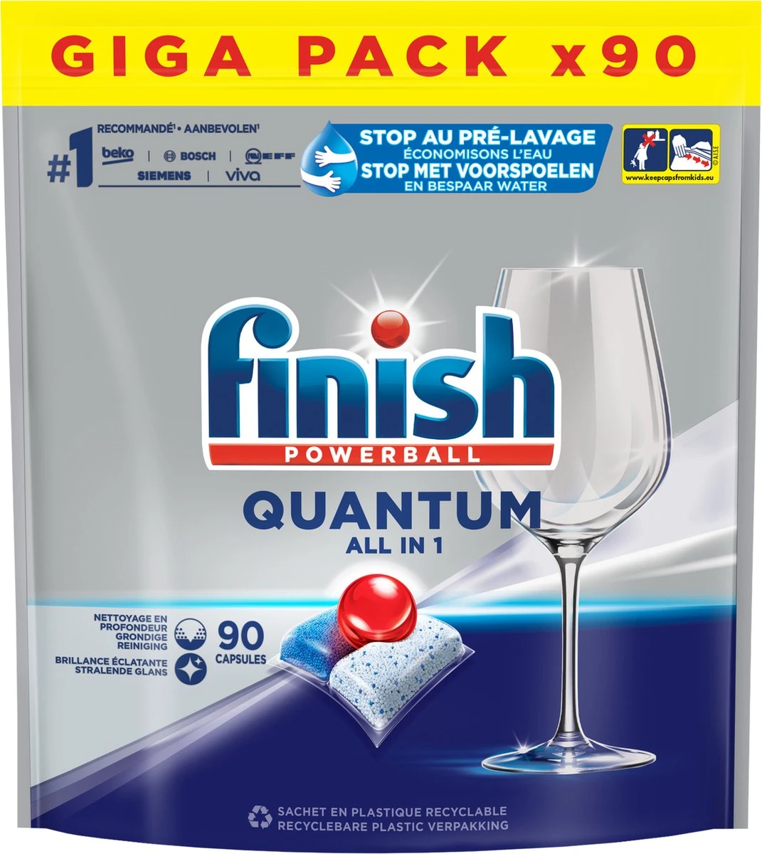 Finish Quantum All In One Regular Vaatwastabletten - 90 Capsules 1 Finish Quantum All In One Regular Vaatwastabletten - 90 Capsules