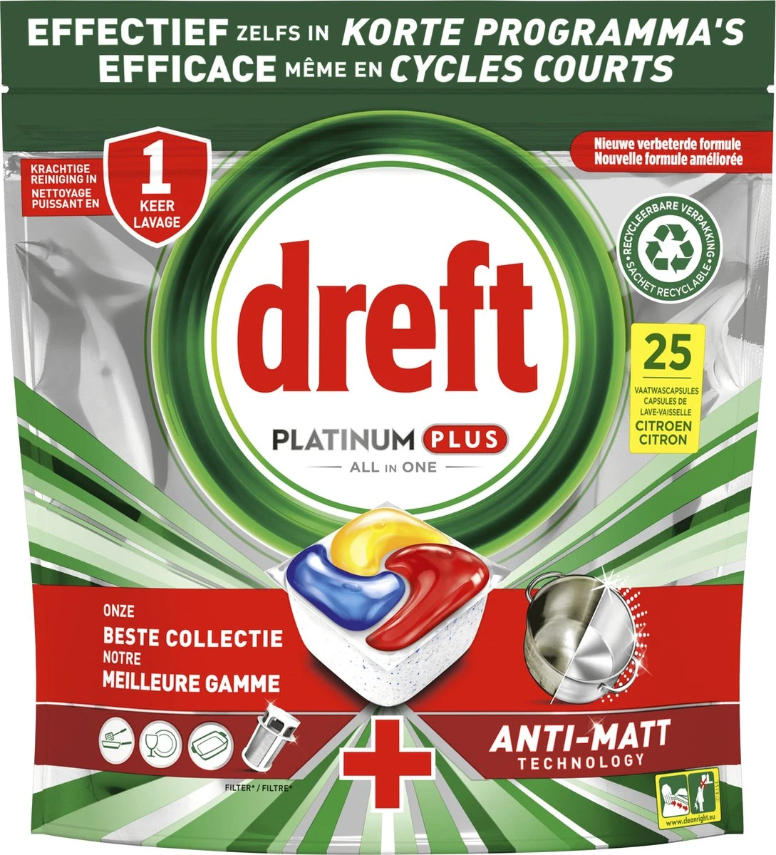 Dreft Platinum Plus All In One - Vaatwastabletten - Citroen - Voordeelverpakking 5 X 25 Stuks 2 Dreft Platinum Plus All In One - Vaatwastabletten - Citroen - Voordeelverpakking 5 X 25 Stuks - Afbeelding 2