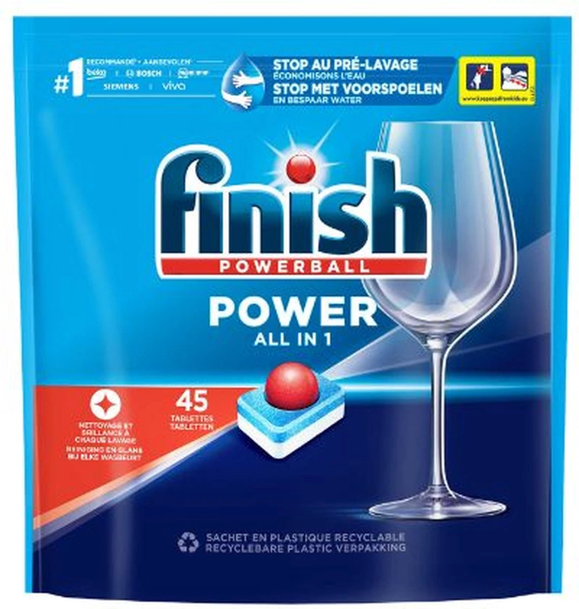Finish Power All In 1 Regular Vaatwastabletten - 45 Stuks 1 Finish Power All In 1 Regular Vaatwastabletten - 45 Stuks