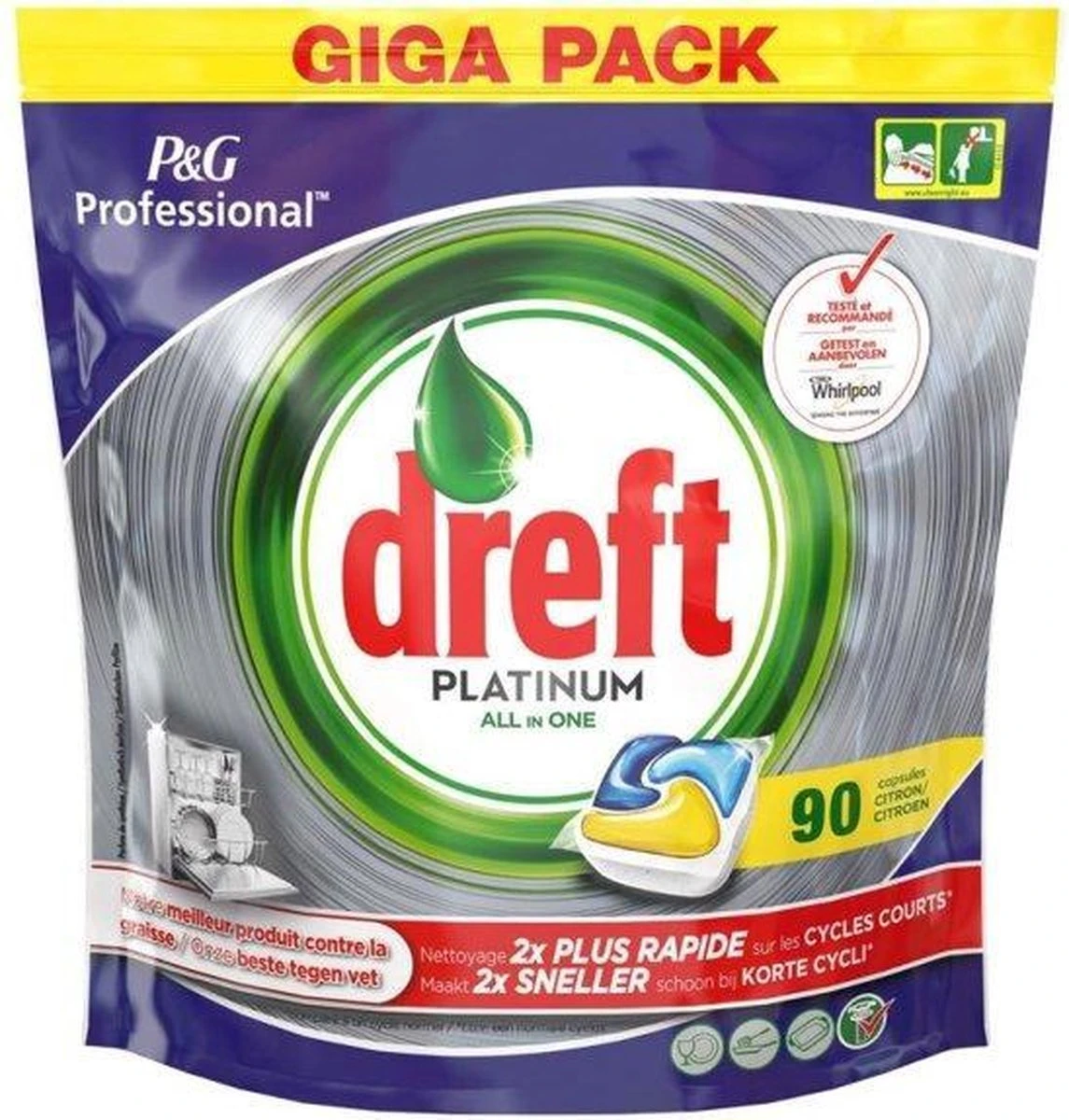 Dreft Platinum - All In One Lemon - 3 X 90 (270) Stuks - Vaatwastabletten - Voordeelverpakking 3 Dreft Platinum - All In One Lemon - 3 X 90 (270) Stuks - Vaatwastabletten - Voordeelverpakking - Afbeelding 3