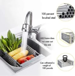 IBright Verstelbare Keukenrek - Gootsteen Mand - Afdruiprek – Vergiet – Verstelbaar In Lengte - Uitschuifbaar - RVS Grijs -Afwas Benodigdheden Winkel 1174x1200