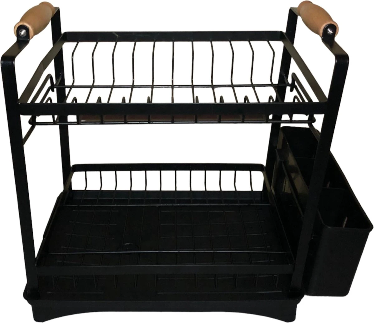 Afdruiprek - Zwart/ Met Flexibele Water Afvoer/ Borden, Pannen Bestek/ RVS/ Lichtgewicht/ Lekbak/ Luxe Uitvoering 1 Afdruiprek - Zwart/ Met Flexibele Water Afvoer/ Borden, Pannen Bestek/ RVS/ Lichtgewicht/ Lekbak/ Luxe Uitvoering