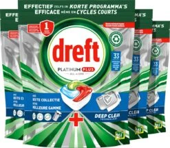 Afwas Benodigdheden Winkel 33 Dreft Platinum Plus All In One Deep Clean - Vaatwastabletten - Voordeelverpakking 4 X 33 Stuks