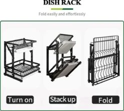 TammaT - Afdruiprek Met Lekbak 2 Laags – Inklapbaar - Afwasrek – Met 2 Lekbakken – Extra Accessories Voor Servies En Snijplanken - RVS - 38x35x26,5cm -Afwas Benodigdheden Winkel 1200x1076 1