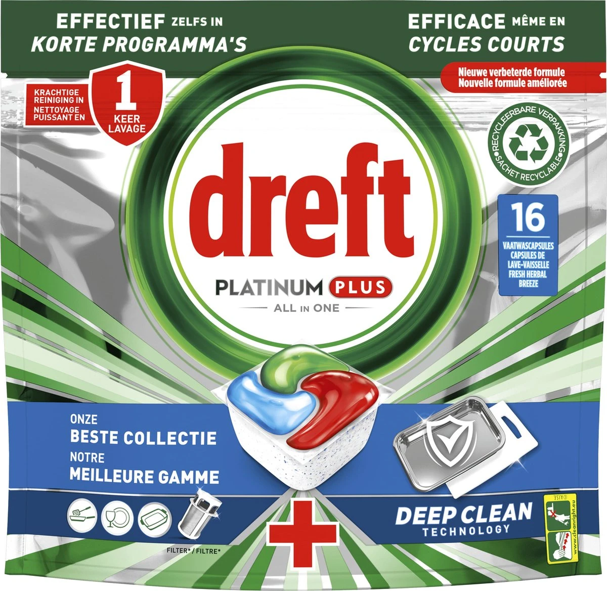 Dreft Platinum Plus All In One Deep Clean - Vaatwastabletten - Voordeelverpakking 5 X 16 Stuks 2 Dreft Platinum Plus All In One Deep Clean - Vaatwastabletten - Voordeelverpakking 5 X 16 Stuks - Afbeelding 2