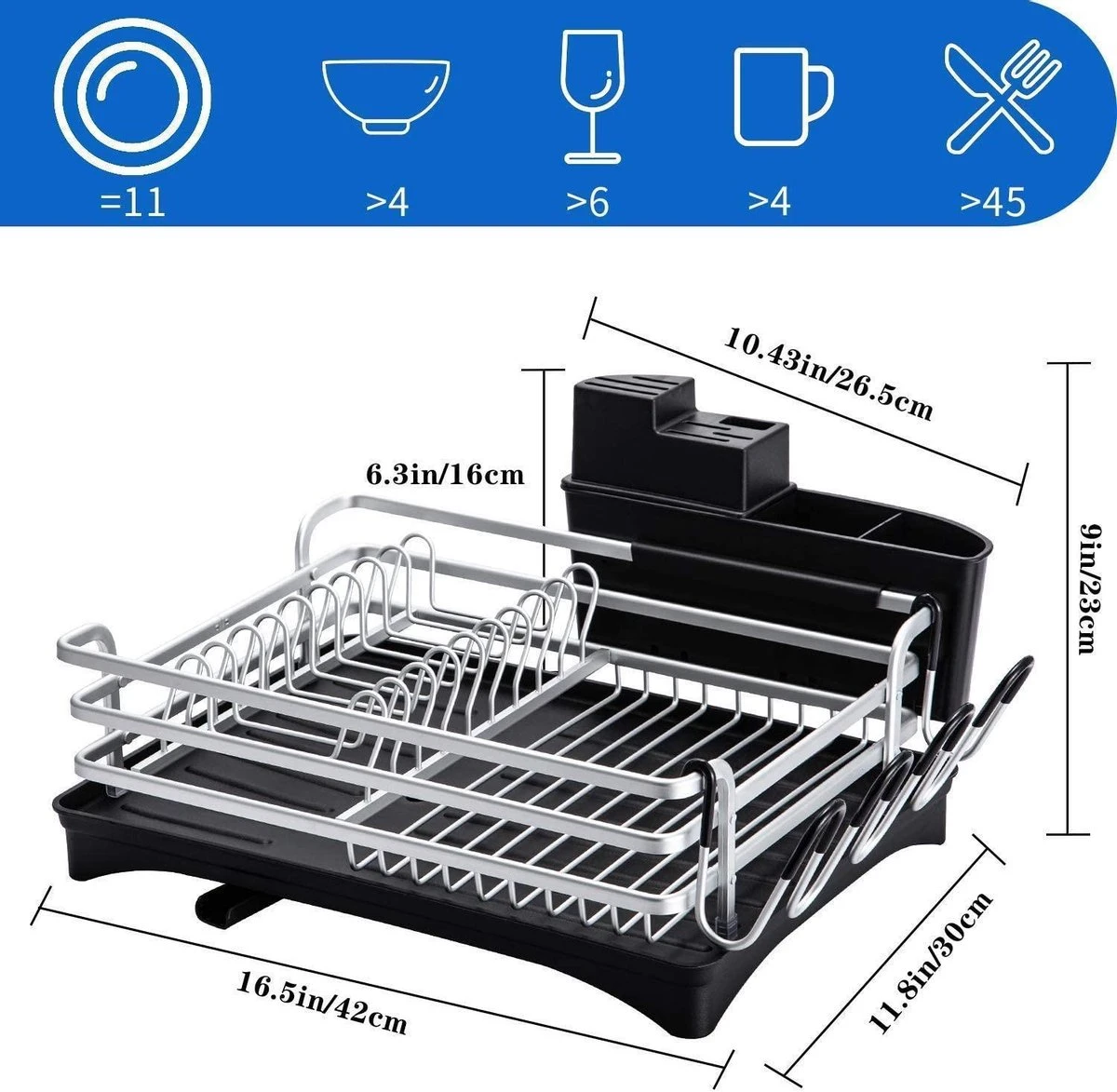 Doogo® Afdruiprek Met Bestekkorf En Lekbak Voor Keukenborden En Bestek Afdruiprek Met Draaibare Uitloop 4 Doogo® Afdruiprek Met Bestekkorf En Lekbak Voor Keukenborden En Bestek Afdruiprek Met Draaibare Uitloop - Afbeelding 4