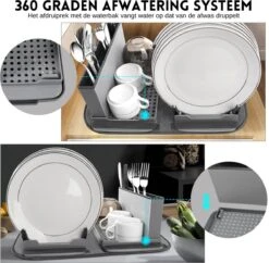 Afdruiprek Met Lekbak - Inclusief Afdruipmat - Opvouwbaar - Afwasrek Met Uitneembare Bestekhouder - Voor Bestek, Borden, Pannen En Schalen -Afwas Benodigdheden Winkel 1200x1176 6