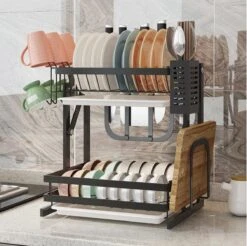 Doogo® Afdruiprek Met Lekbak 2 Laags – Inklapbaar - Muur Hangen Mogelijke - Afwasrek – Met 2 Lekbakken – Extra Accessories Voor Servies En Snijplanken - RVS -Afwas Benodigdheden Winkel 1200x1195 3