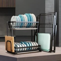 Doogo® Afdruiprek Met Lekbak 2 Laags – Inklapbaar - Muur Hangen Mogelijke - Afwasrek – Met 2 Lekbakken – Extra Accessories Voor Servies En Snijplanken - RVS -Afwas Benodigdheden Winkel 1200x1197 10