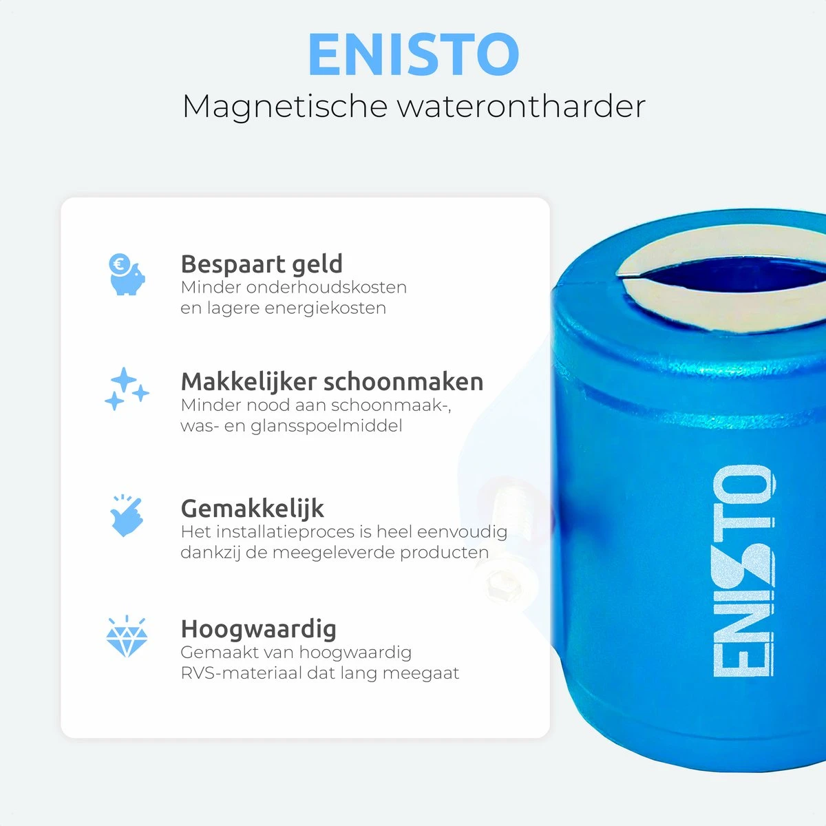 ENISTO® Magnetische Waterontharder Small – Waterontharder Magneet – Douchefilter – Waterontkalker – Waterverzachter – Antikalk – Blauw – RVS 3 ENISTO® Magnetische Waterontharder Small – Waterontharder Magneet – Douchefilter – Waterontkalker – Waterverzachter – Antikalk – Blauw – RVS - Afbeelding 3