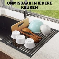 Kitch&Life Afdruiprek Oprolbaar - Mat Zwart - Pannenonderzetter - Afdruipmat - Keukenrek 3-in-1 -Afwas Benodigdheden Winkel 1200x1200 390