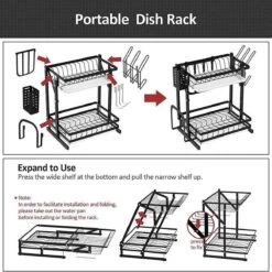 TammaT - Afdruiprek Met Lekbak 2 Laags – Inklapbaar - Afwasrek – Met 2 Lekbakken – Extra Accessories Voor Servies En Snijplanken - RVS - 38x35x26,5cm -Afwas Benodigdheden Winkel 1200x1200 419