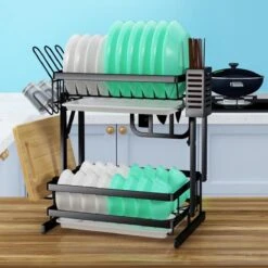 TammaT - Afdruiprek Met Lekbak 2 Laags – Inklapbaar - Afwasrek – Met 2 Lekbakken – Extra Accessories Voor Servies En Snijplanken - RVS - 38x35x26,5cm -Afwas Benodigdheden Winkel 1200x1200 420