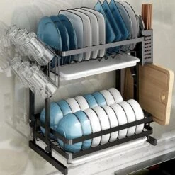 TammaT - Afdruiprek Met Lekbak 2 Laags – Inklapbaar - Afwasrek – Met 2 Lekbakken – Extra Accessories Voor Servies En Snijplanken - RVS - 38x35x26,5cm -Afwas Benodigdheden Winkel 1200x1200 421