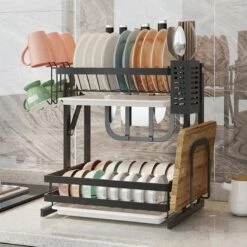 TammaT - Afdruiprek Met Lekbak 2 Laags – Inklapbaar - Afwasrek – Met 2 Lekbakken – Extra Accessories Voor Servies En Snijplanken - RVS - 38x35x26,5cm -Afwas Benodigdheden Winkel 1200x1200 422