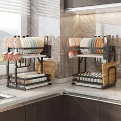 TammaT - Afdruiprek Met Lekbak 2 Laags – Inklapbaar - Afwasrek – Met 2 Lekbakken – Extra Accessories Voor Servies En Snijplanken - RVS - 38x35x26,5cm -Afwas Benodigdheden Winkel 1200x1200 423