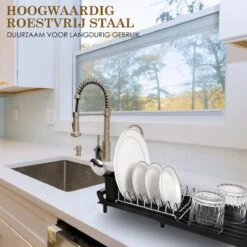 MIRI Afdruiprek – Afwasrek – Uitschuifbaar – Met Lekbak In Gootsteen – Afwas – Roestvrij Staal – Zwart -Afwas Benodigdheden Winkel 1200x1200 455