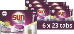SUN® Sun All-In-1 Extra Power Lemon Vaatwastabletten - 6 X 23 Tabletten - Voordeelverpakking