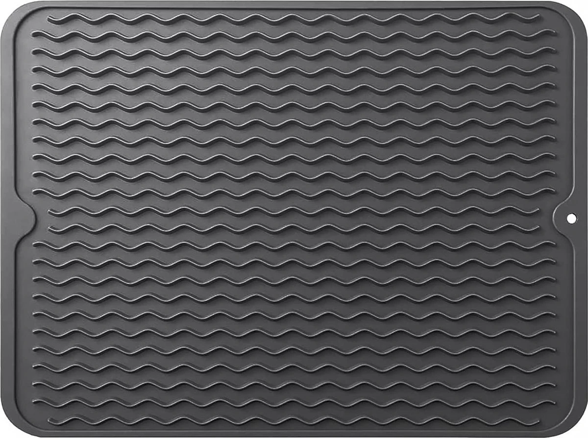 Merkloos Afdruipmat - Pannenonderzetter- Siliconen Mat - Zwart - 30 X 40 CM - Met Ophanggat - Hittebestendig 1 Merkloos Afdruipmat - Pannenonderzetter- Siliconen Mat - Zwart - 30 X 40 CM - Met Ophanggat - Hittebestendig