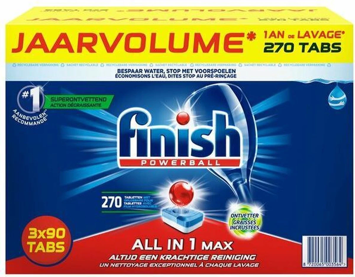 Finish Powerball All In 1 Max Ontvetter Vaatwastabletten Jaarvolume - 270 Tabs 1 Finish Powerball All In 1 Max Ontvetter Vaatwastabletten Jaarvolume - 270 Tabs