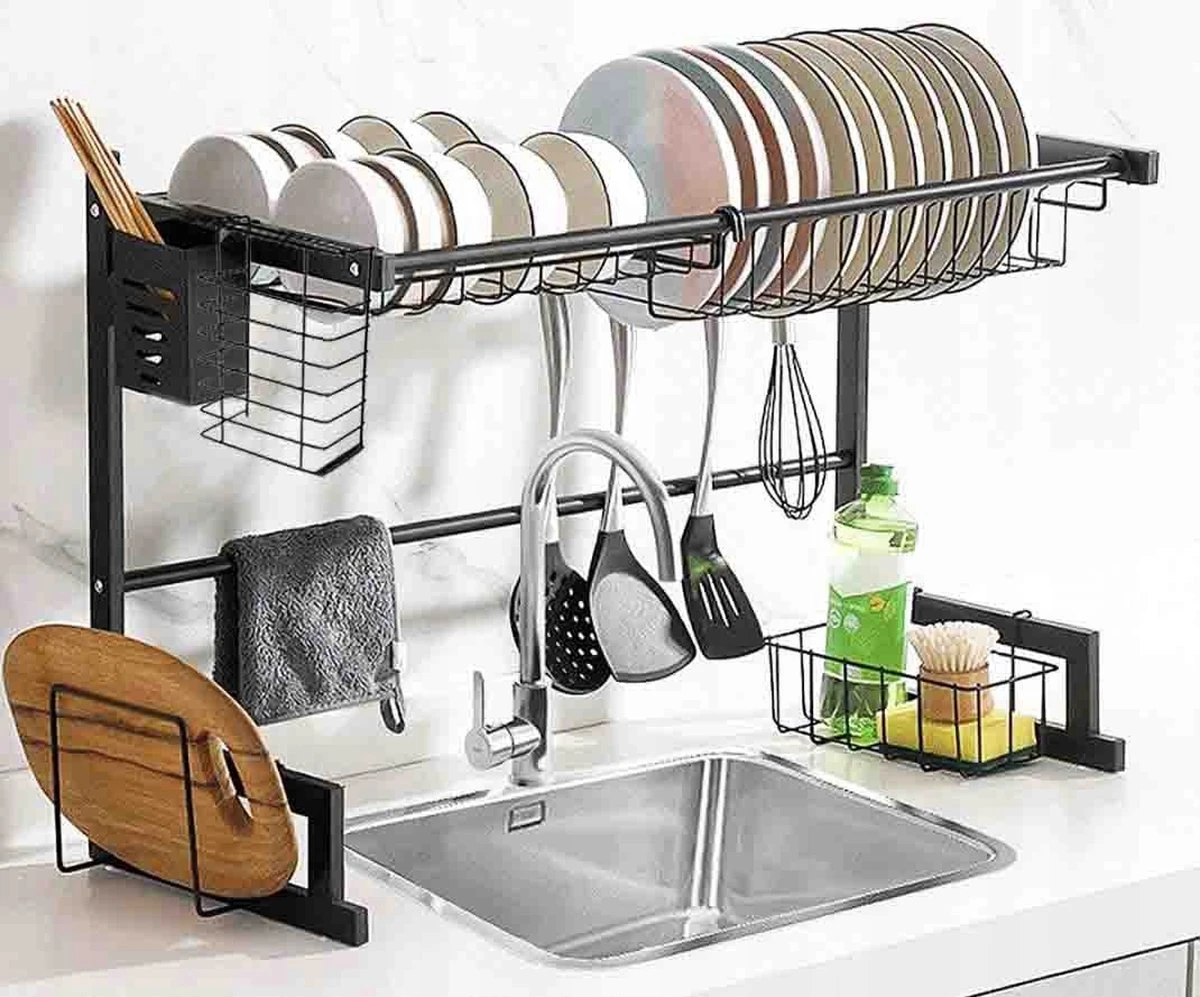 Afdruiprek Droger Zwart Voor Bestek Boven De Gootsteen 65 Cm X 29 Cm X 52 Cm 2 Afdruiprek Droger Zwart Voor Bestek Boven De Gootsteen 65 Cm X 29 Cm X 52 Cm - Afbeelding 2