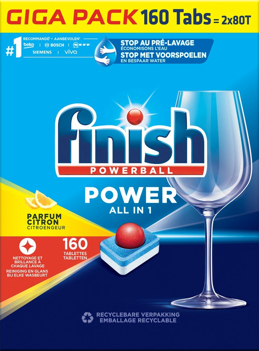 Finish Power All In One Citroen Vaatwastabletten - 160 Stuks 2 Finish Power All In One Citroen Vaatwastabletten - 160 Stuks - Afbeelding 2