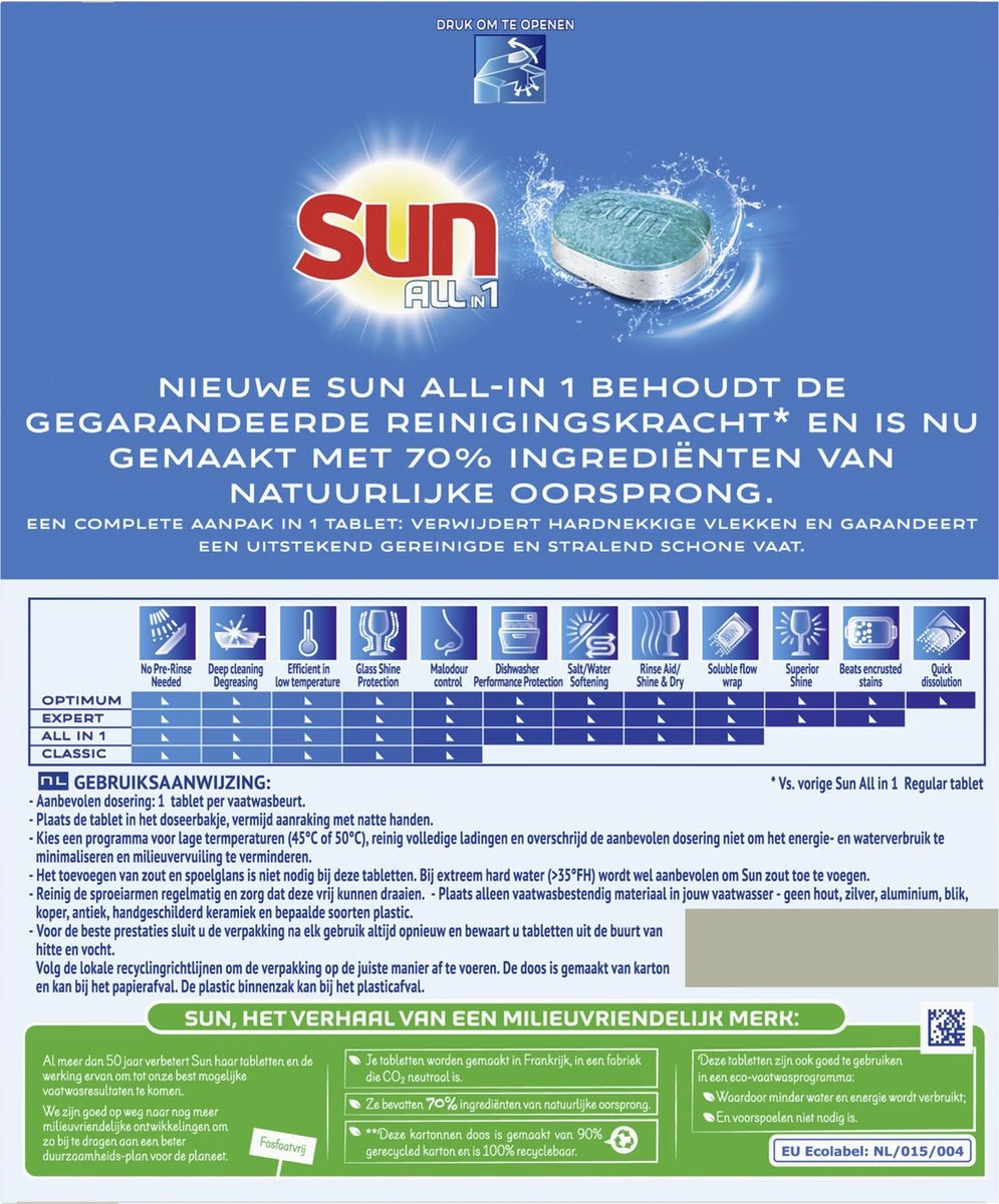 SUN® Sun All-in 1 Normaal Vaatwastabletten - 62 Tabletten - Voordeelverpakking 2 SUN® Sun All-in 1 Normaal Vaatwastabletten - 62 Tabletten - Voordeelverpakking - Afbeelding 2